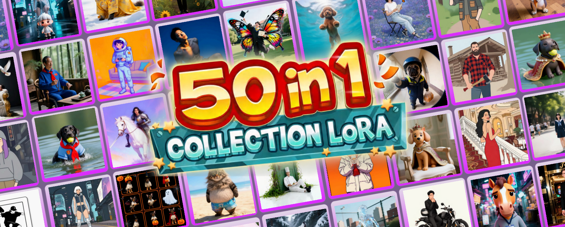 CollectionLoRA distills many effect LoRAs and few-step generation into a single LoRA.